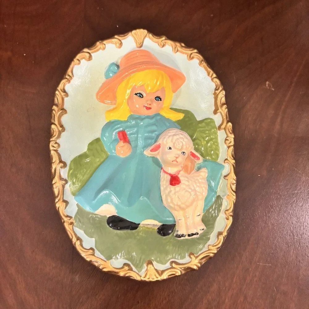 Vintage Nursery Rhyme Wall Plaques Little Jack Horner Mary Had a Little Lamb Set